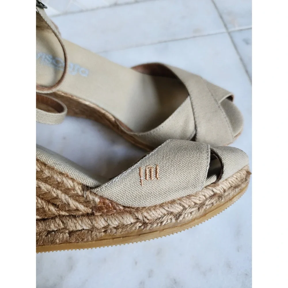 Viscata Aiguablava Espadrille Wedge Sandals Women US 7 Beige Canvas Ankle Strap